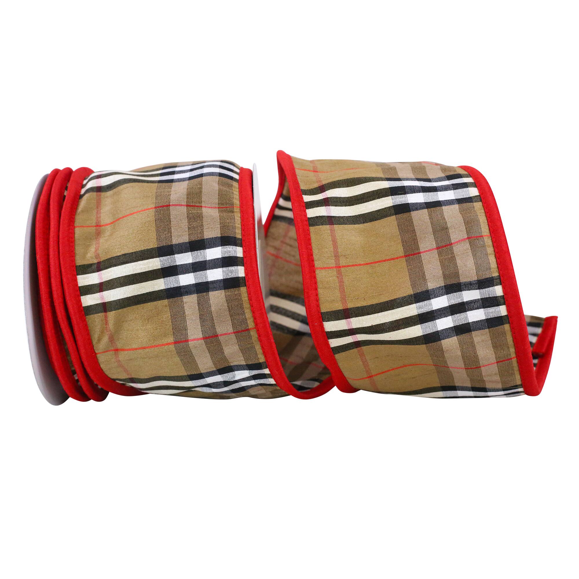 JAM Paper 4" x 10yd. Wired Burbank Plaid Ribbon